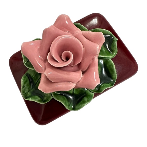 Vintage Ceramic Rose Trinket Box - Picture 2 of 9